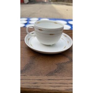 Rosenthal Studio-Linie Teacup & Saucer Set Porcelain Gold Trim Textured Germany